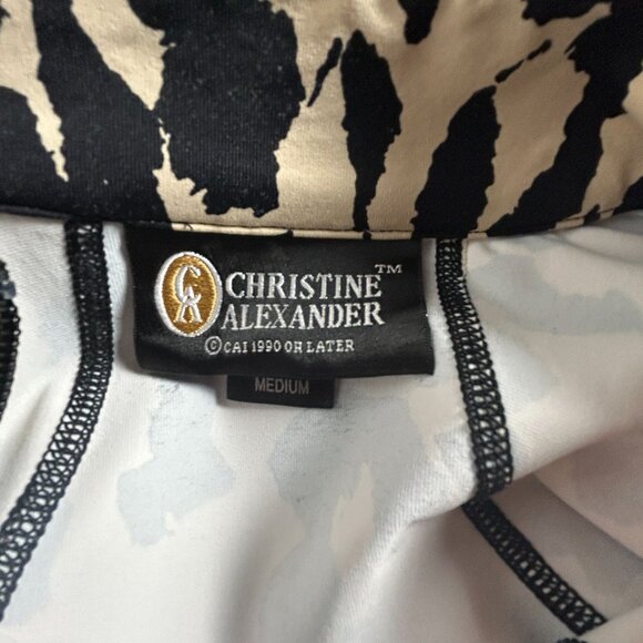 Christine Alexander Women Leopard Print Zip Up Jacket Medium Stretch Black Beige - Picture 3 of 8